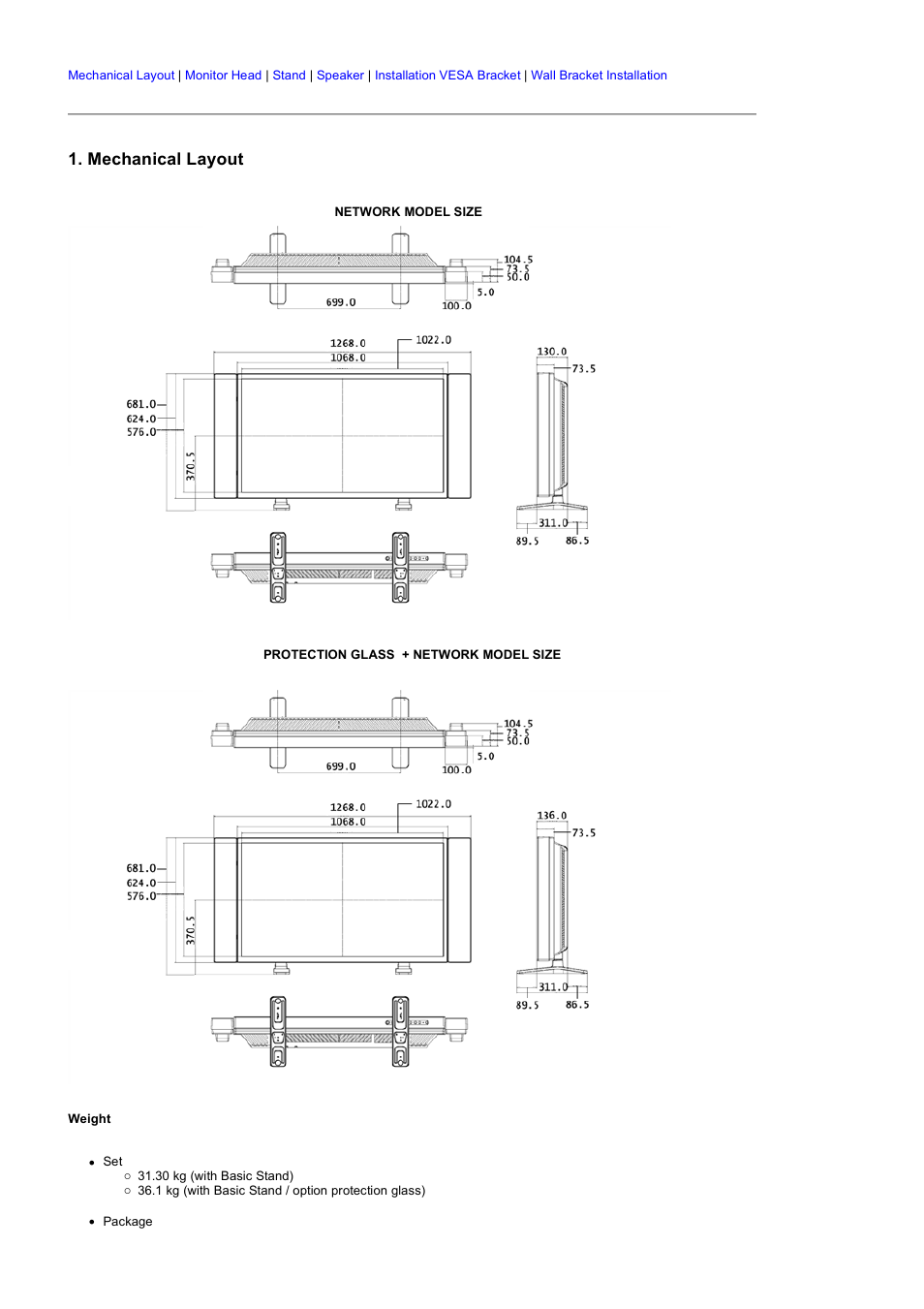 Syncmaster 460dxn, Mechanical layout | Samsung 460DXN User Manual | Page 26 / 176