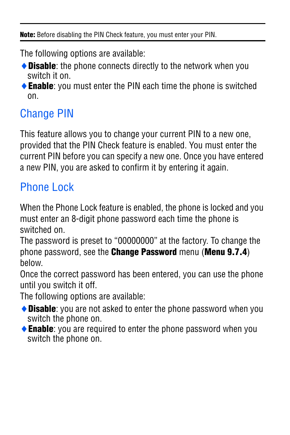 Change pin, Phone lock | Samsung SGH-C327 User Manual | Page 107 / 150