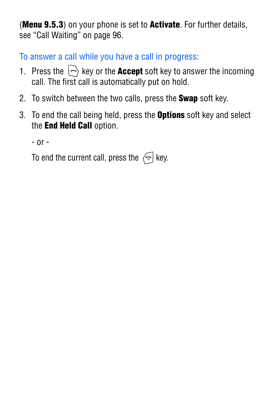 To answer a call while you have a call in progress | Samsung SGH-C327 User Manual | Page 34 / 150