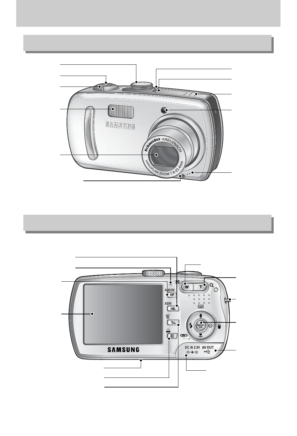 Identification of features, Front & top back | Samsung Digimax V800 User Manual | Page 10 / 144