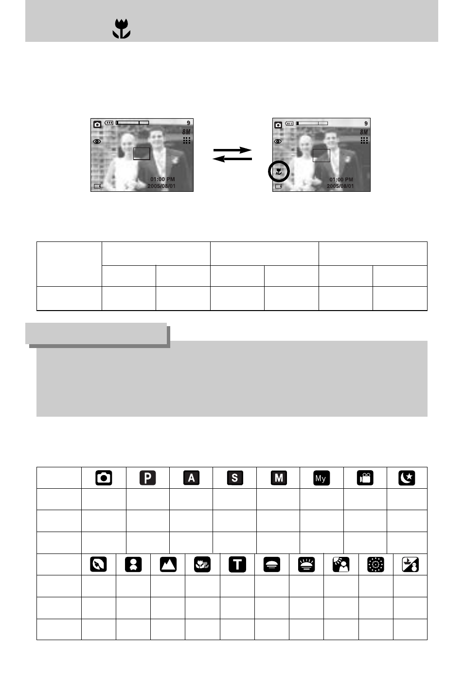 Macro( )/ down button (focusing), Information | Samsung Digimax V800 User Manual | Page 32 / 144