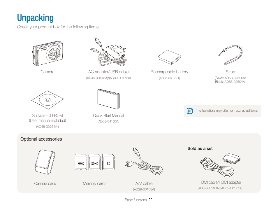 Unpacking | Samsung SL720 User Manual | Page 12 / 96