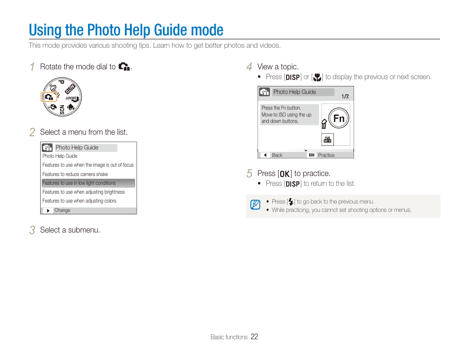 Using the photo help guide mode | Samsung SL720 User Manual | Page 23 / 96