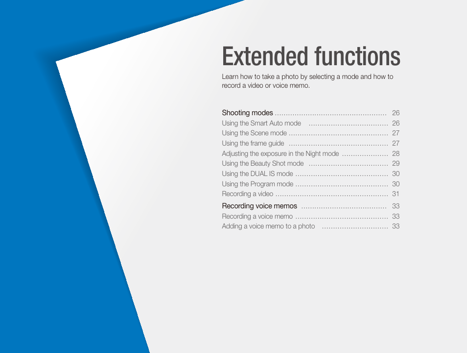 Extended functions | Samsung SL720 User Manual | Page 26 / 96