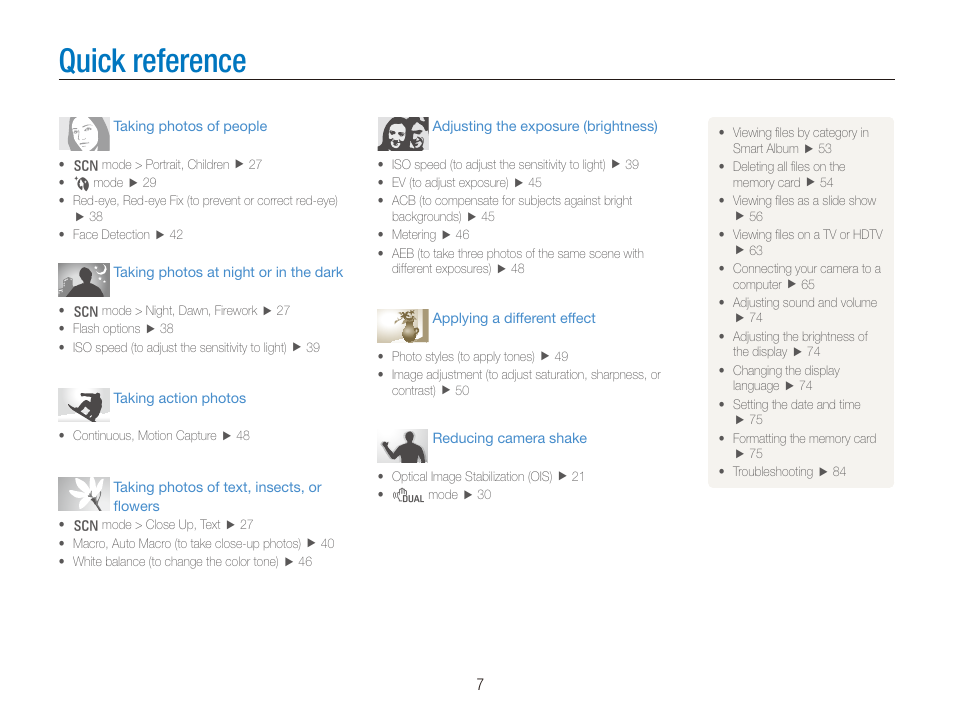 Quick reference | Samsung SL720 User Manual | Page 8 / 96