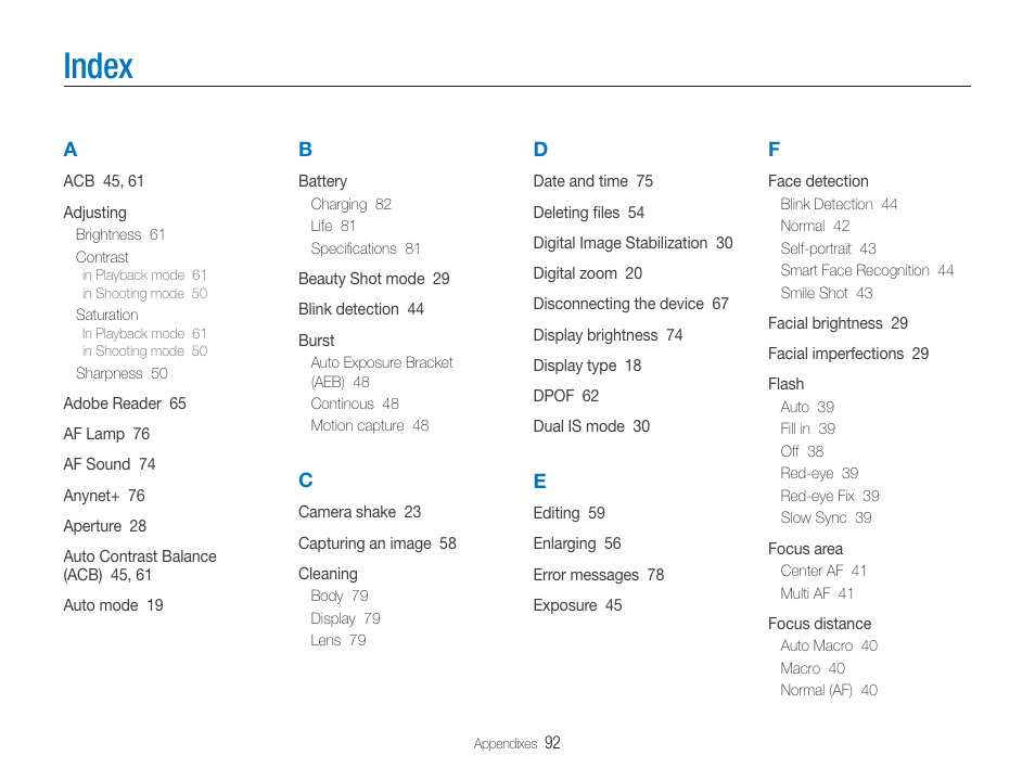 Index | Samsung SL720 User Manual | Page 93 / 96