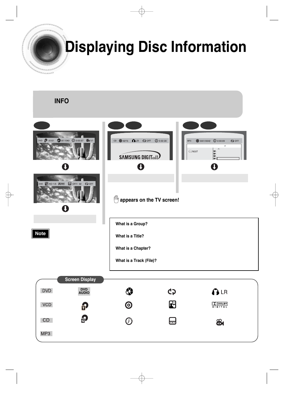 Displaying disc information, 27 displaying disc information, Press info button | Samsung HT-DS660 User Manual | Page 28 / 82