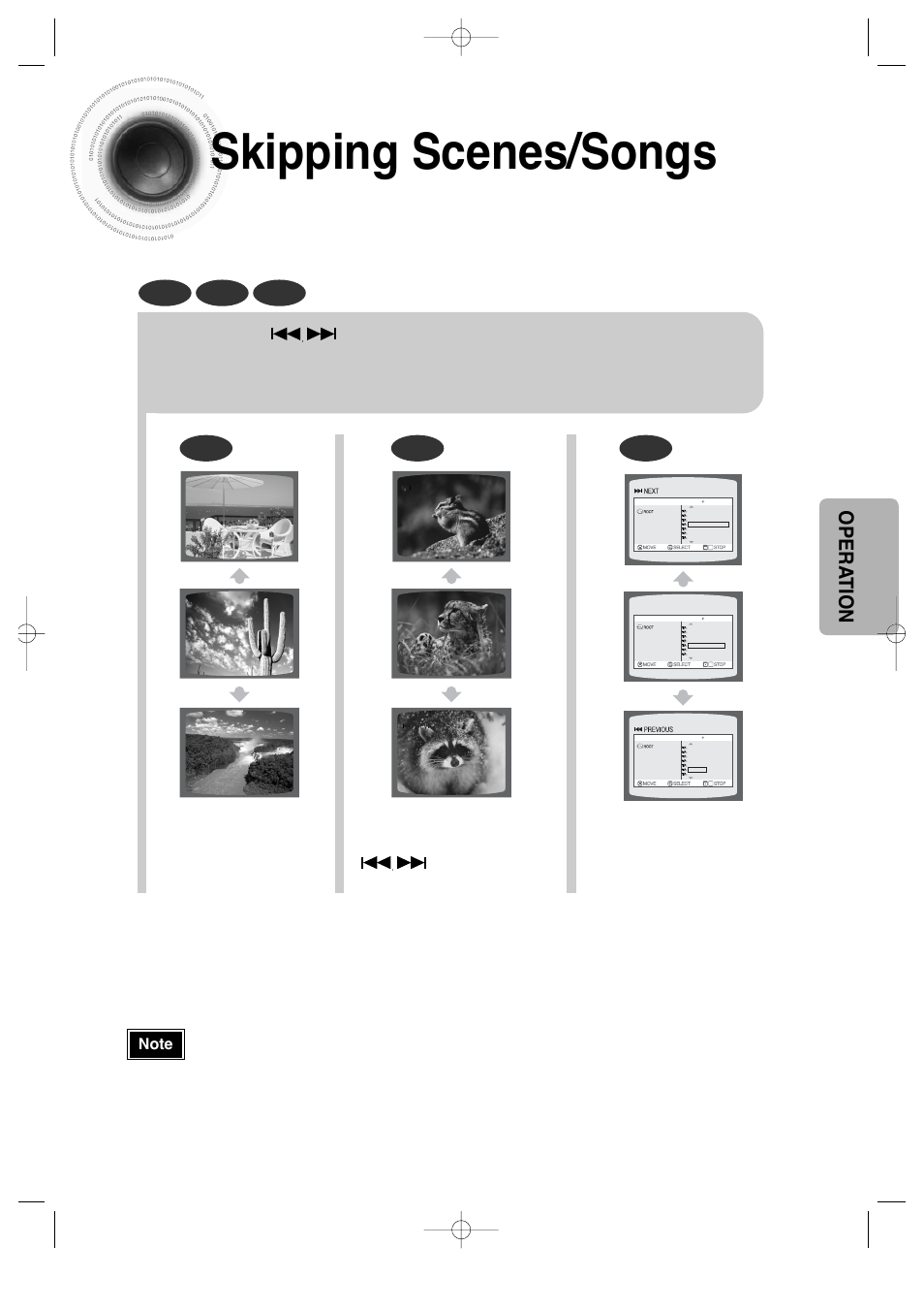 Skipping scenes/songs, Skipping scenes/songs 30, Briefly press | Opera tion | Samsung HT-DS660 User Manual | Page 31 / 82