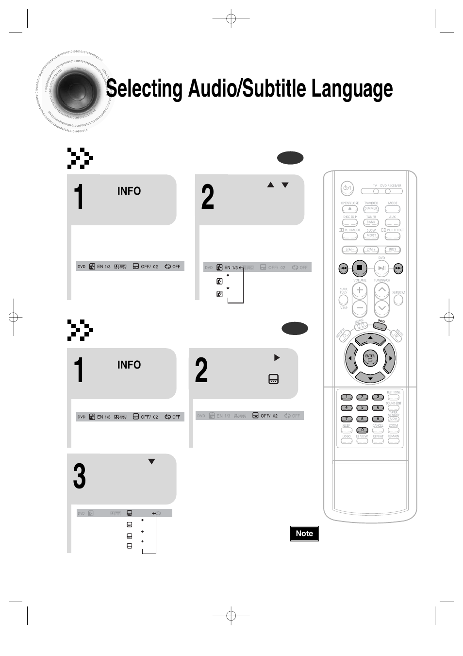 Selecting audio/subtitle language, 37 selecting audio/subtitle language, Audio language selection function | Subtitle language selection function | Samsung HT-DS660 User Manual | Page 38 / 82