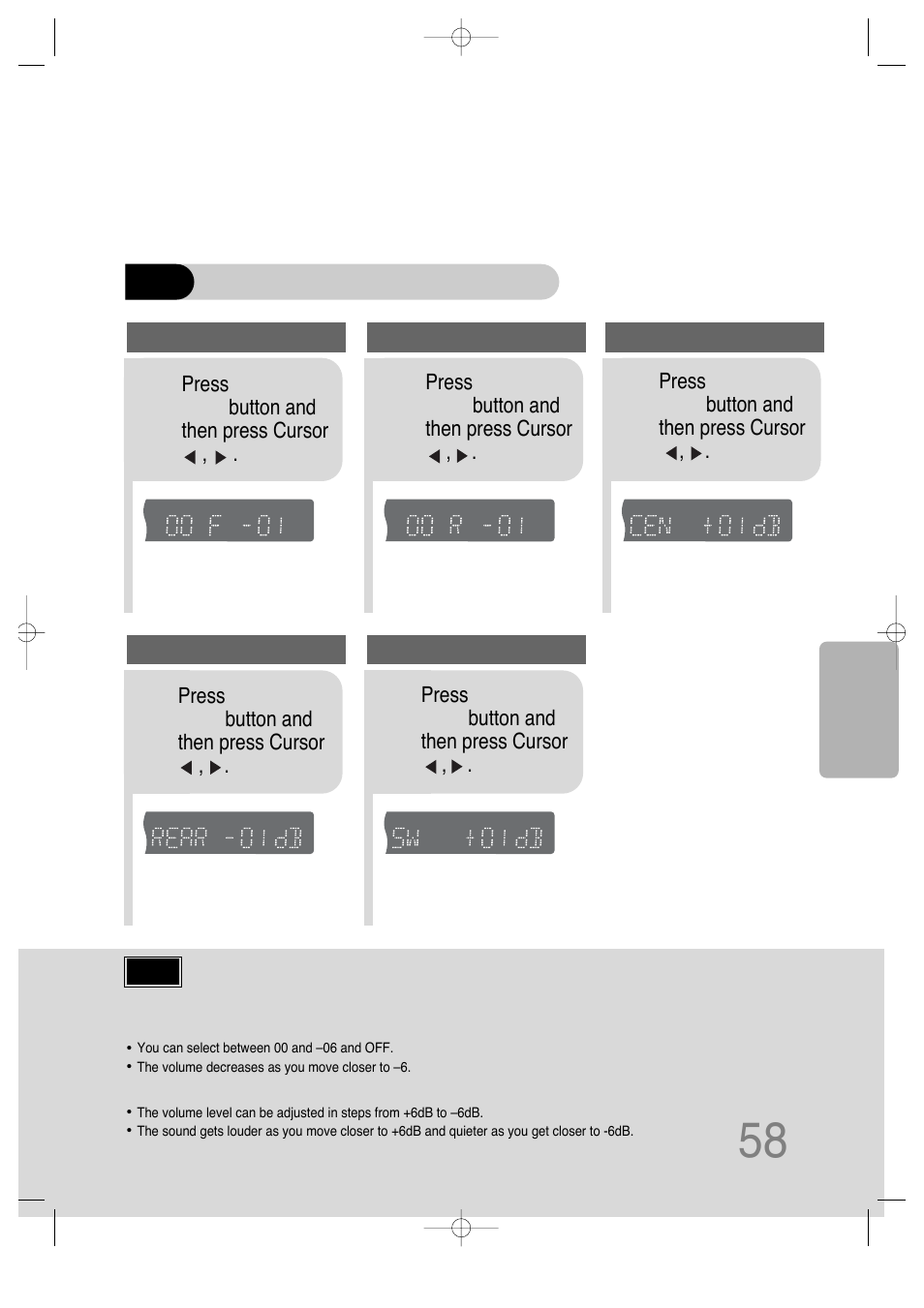 When manually adjusting with the sound edit button, Adjusting center speaker level | Samsung HT-DS660 User Manual | Page 59 / 82