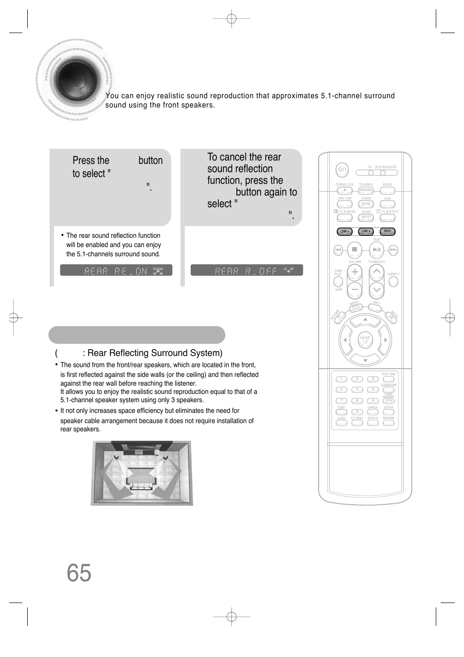 Rear reflecting surround system, 65 rear reflecting surround system | Samsung HT-DS660 User Manual | Page 66 / 82