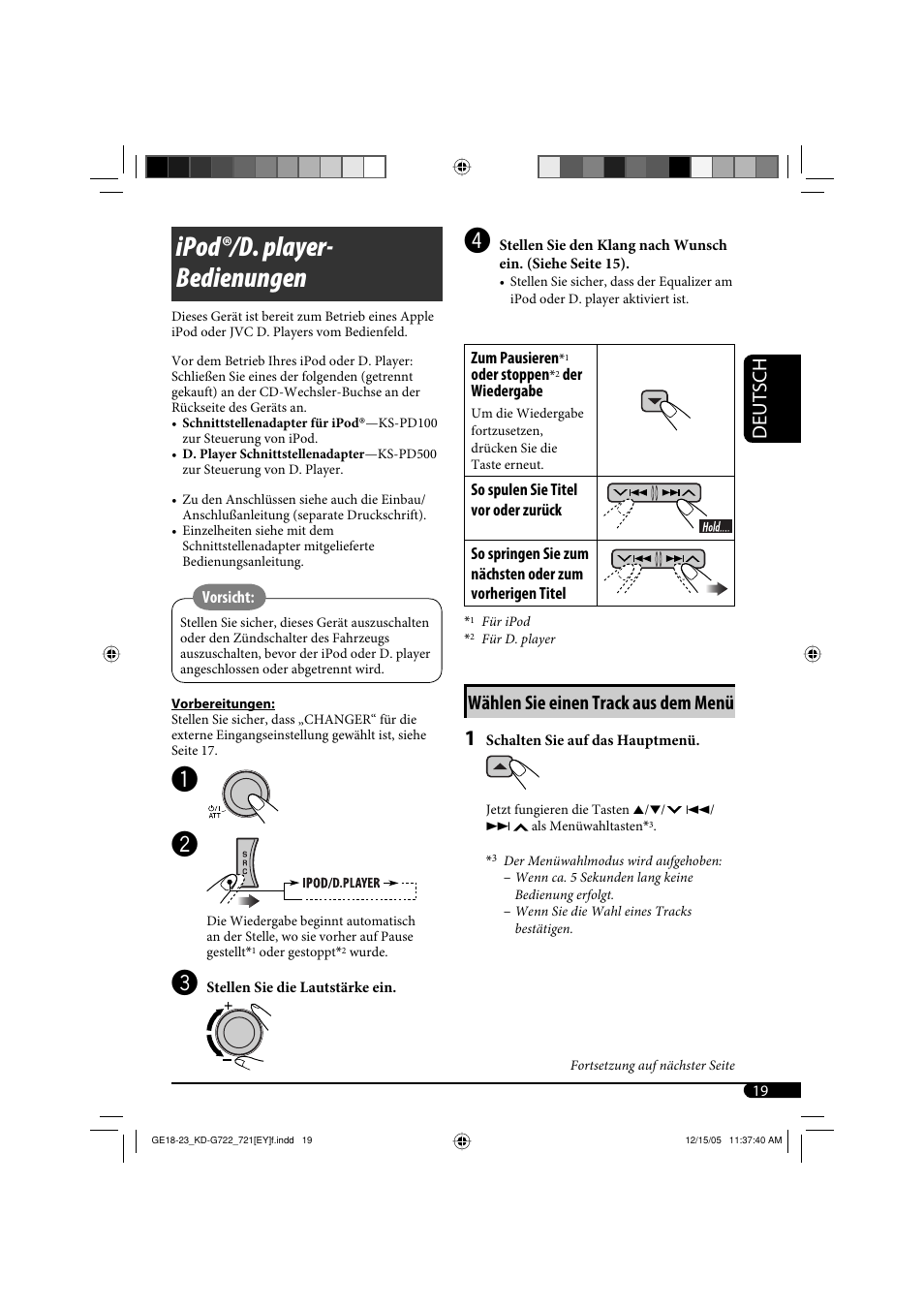 Ipod®/d. player- bedienungen, Deutsch, Wählen sie einen track aus dem menü | JVC KD-G721  RU User Manual | Page 47 / 86