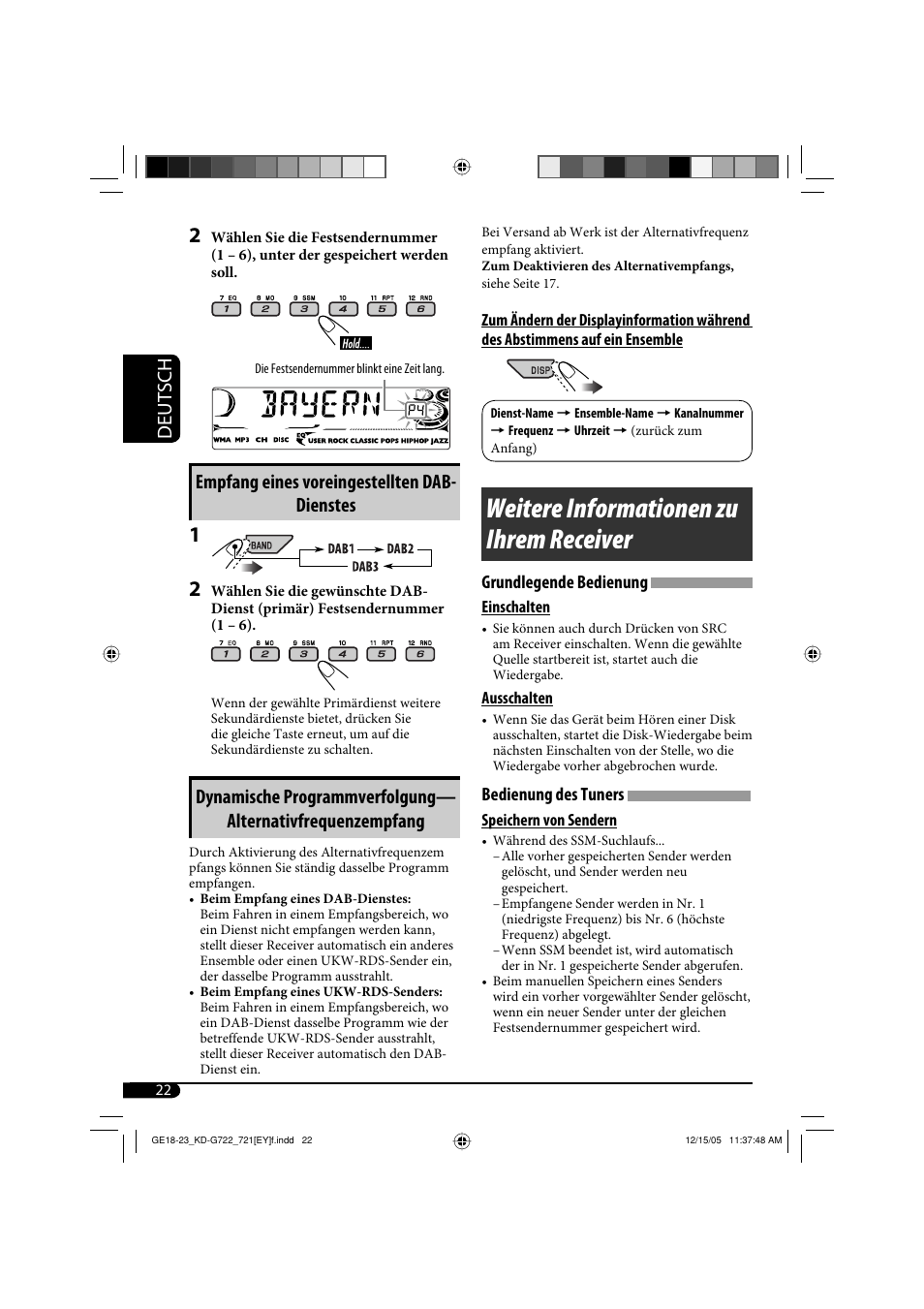 Weitere informationen zu ihrem receiver, Deutsch, Empfang eines voreingestellten dab- dienstes | JVC KD-G721  RU User Manual | Page 50 / 86