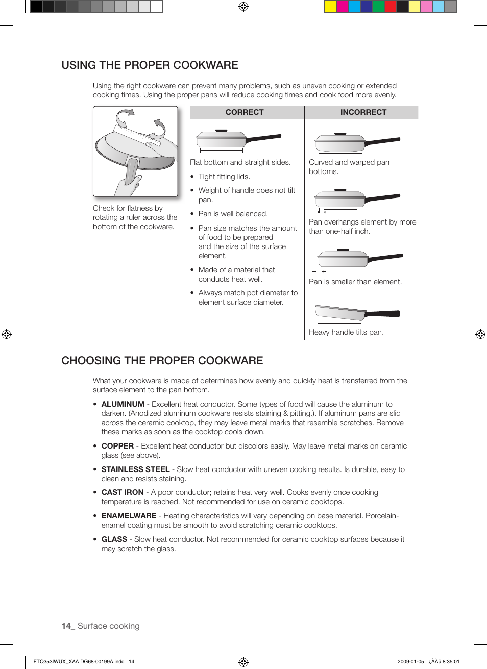 Using the proper cookware, Choosing the proper cookware | Samsung FTQ353 User Manual | Page 14 / 56