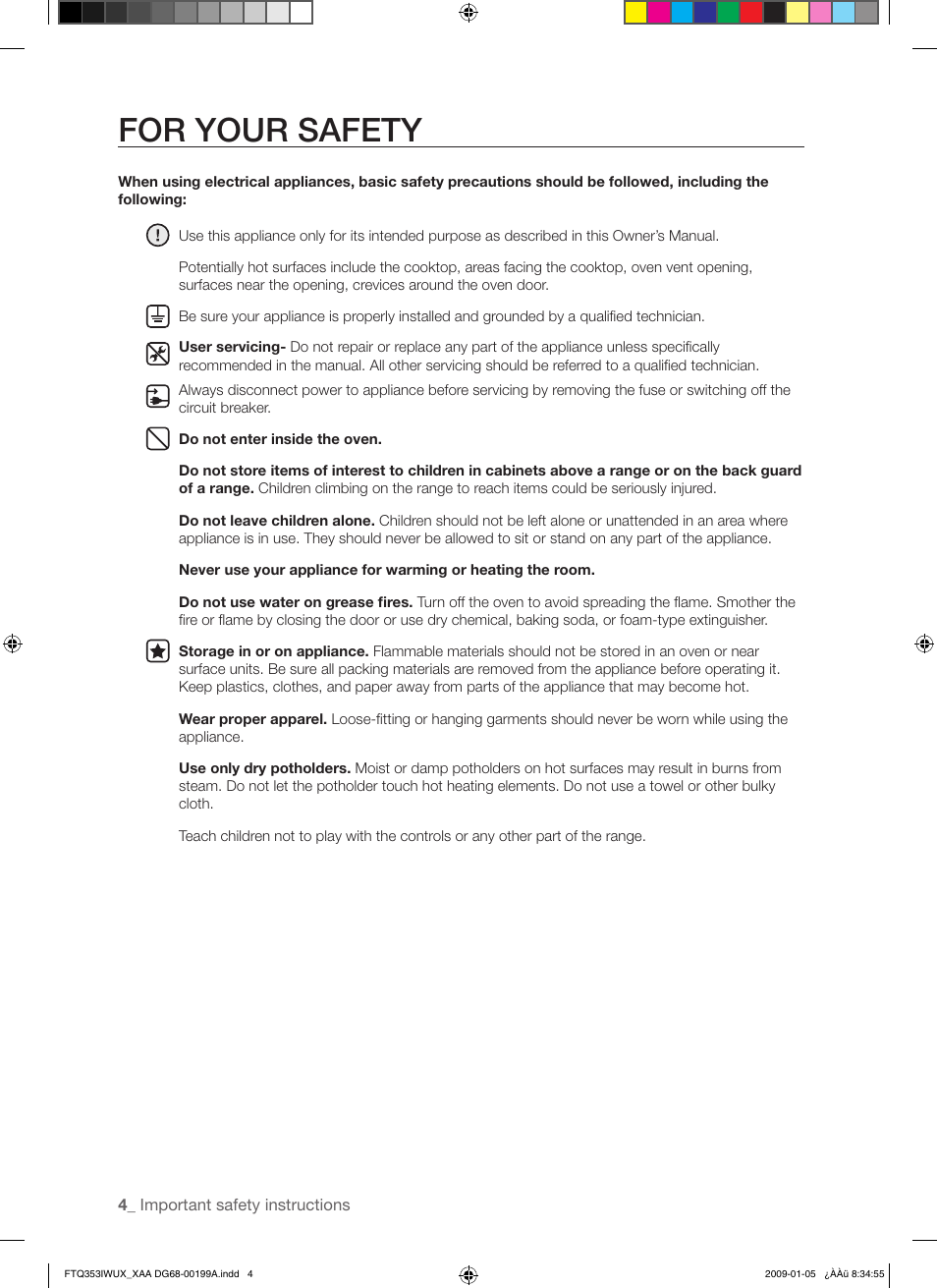 For your safety | Samsung FTQ353 User Manual | Page 4 / 56