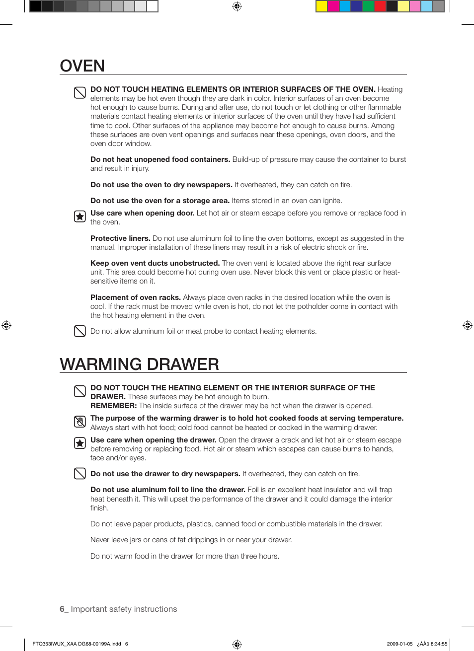 Oven, Warming drawer | Samsung FTQ353 User Manual | Page 6 / 56