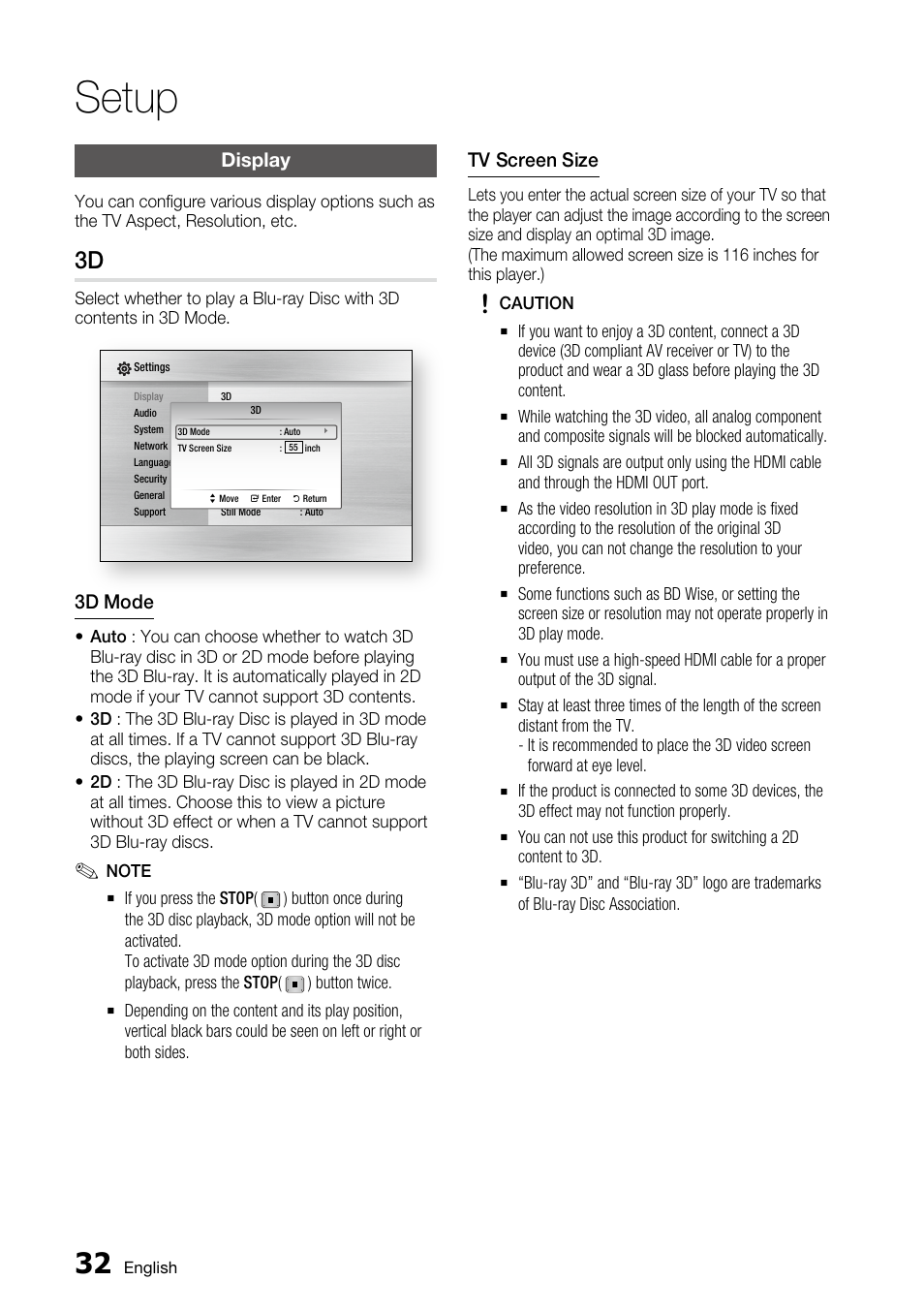 Display, Setup | Samsung BD-C6800 User Manual | Page 32 / 71
