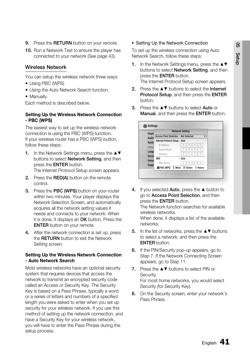 Wireless network | Samsung BD-C6800 User Manual | Page 41 / 71