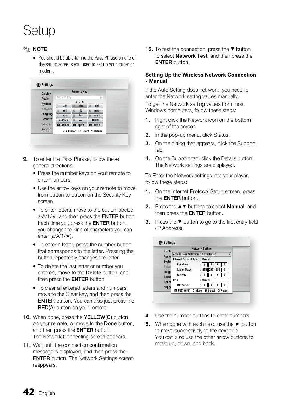 Setup | Samsung BD-C6800 User Manual | Page 42 / 71