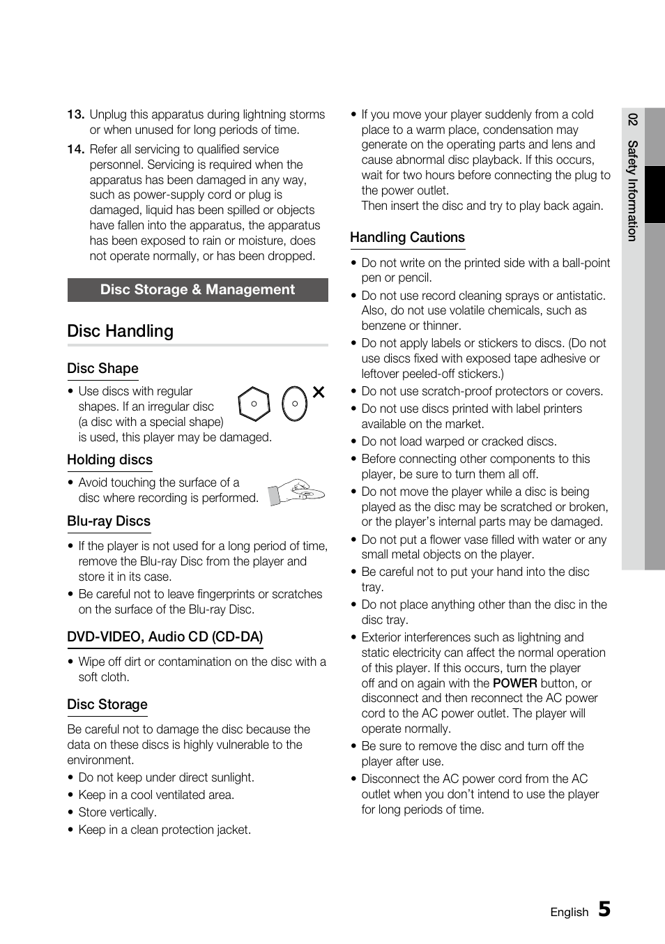 Disc storage & management, Disc handling | Samsung BD-C6800 User Manual | Page 5 / 71