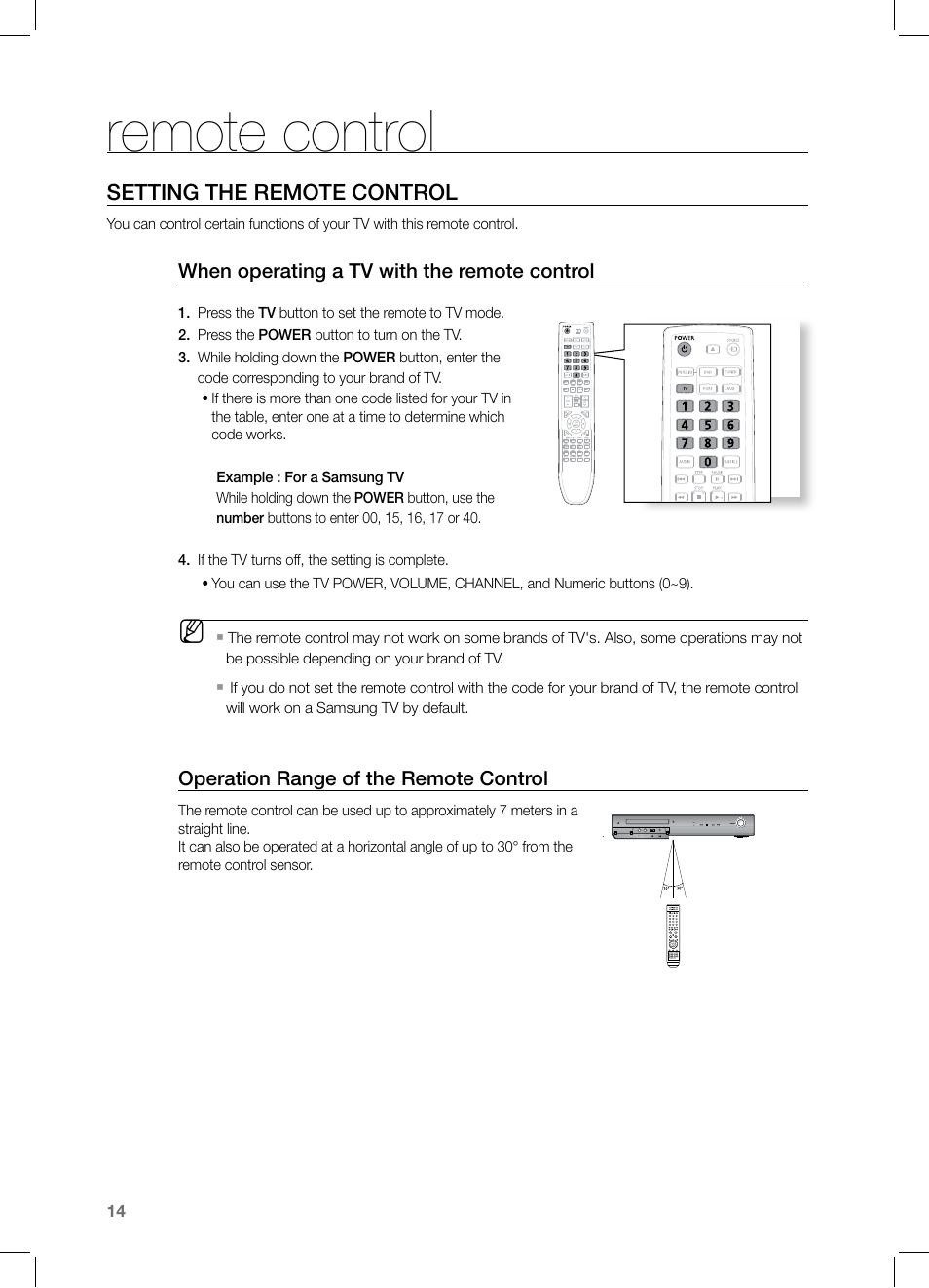 Remote control, Setting the remote control | Samsung HT-TZ325 User Manual | Page 14 / 74