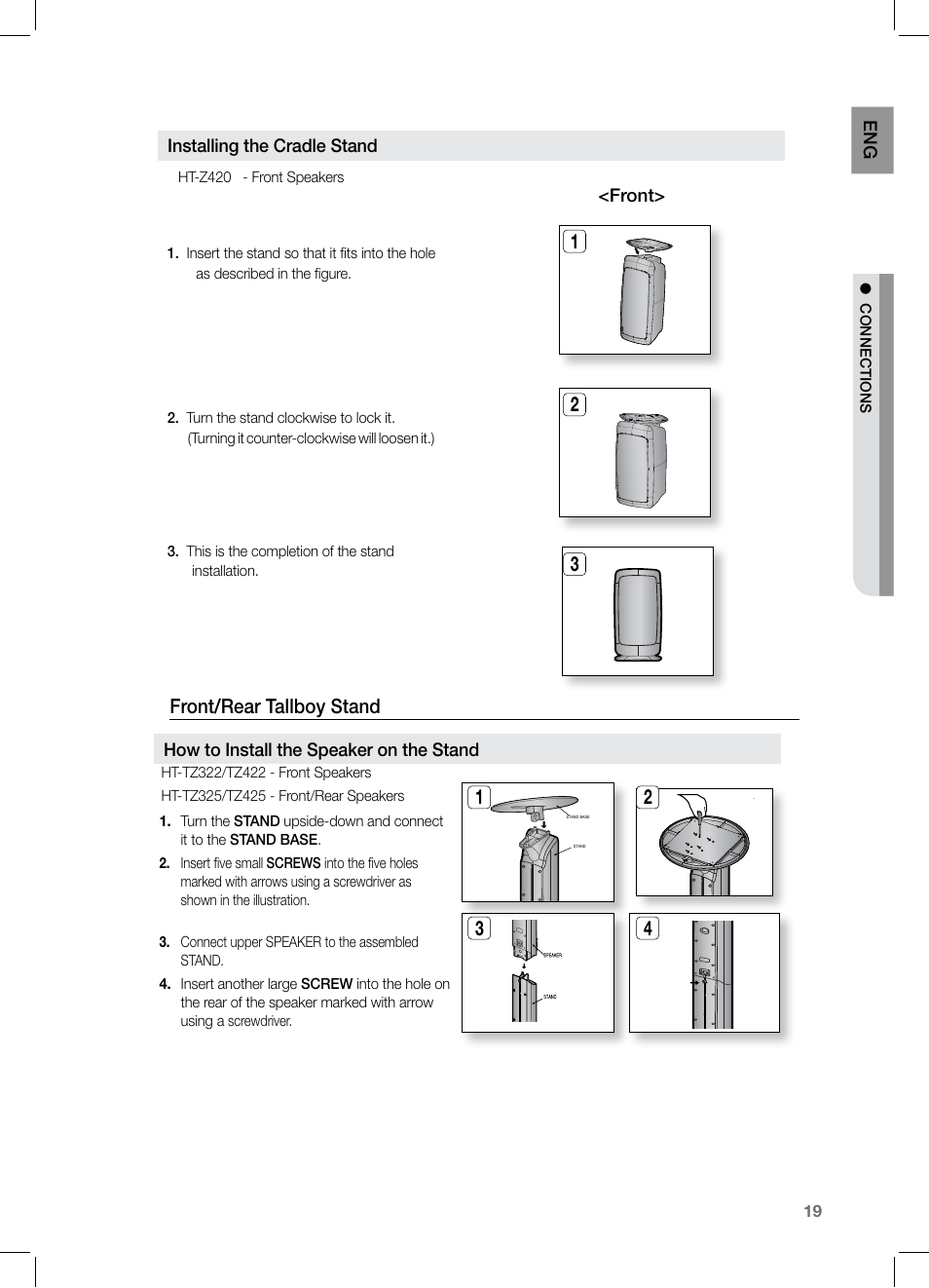 Front/rear tallboy stand | Samsung HT-TZ325 User Manual | Page 19 / 74