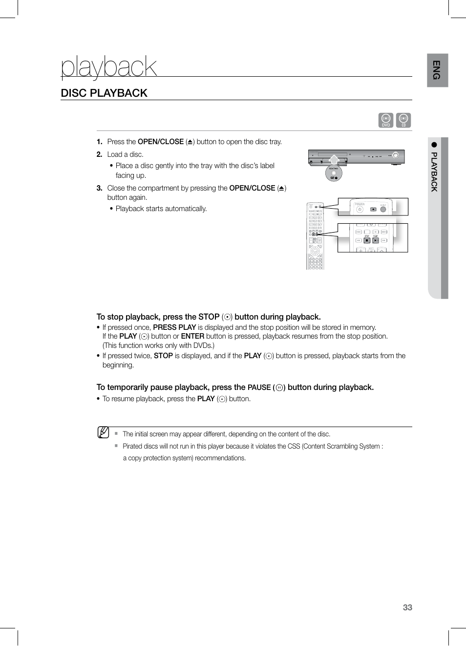 Playback, Disc playback | Samsung HT-TZ325 User Manual | Page 33 / 74