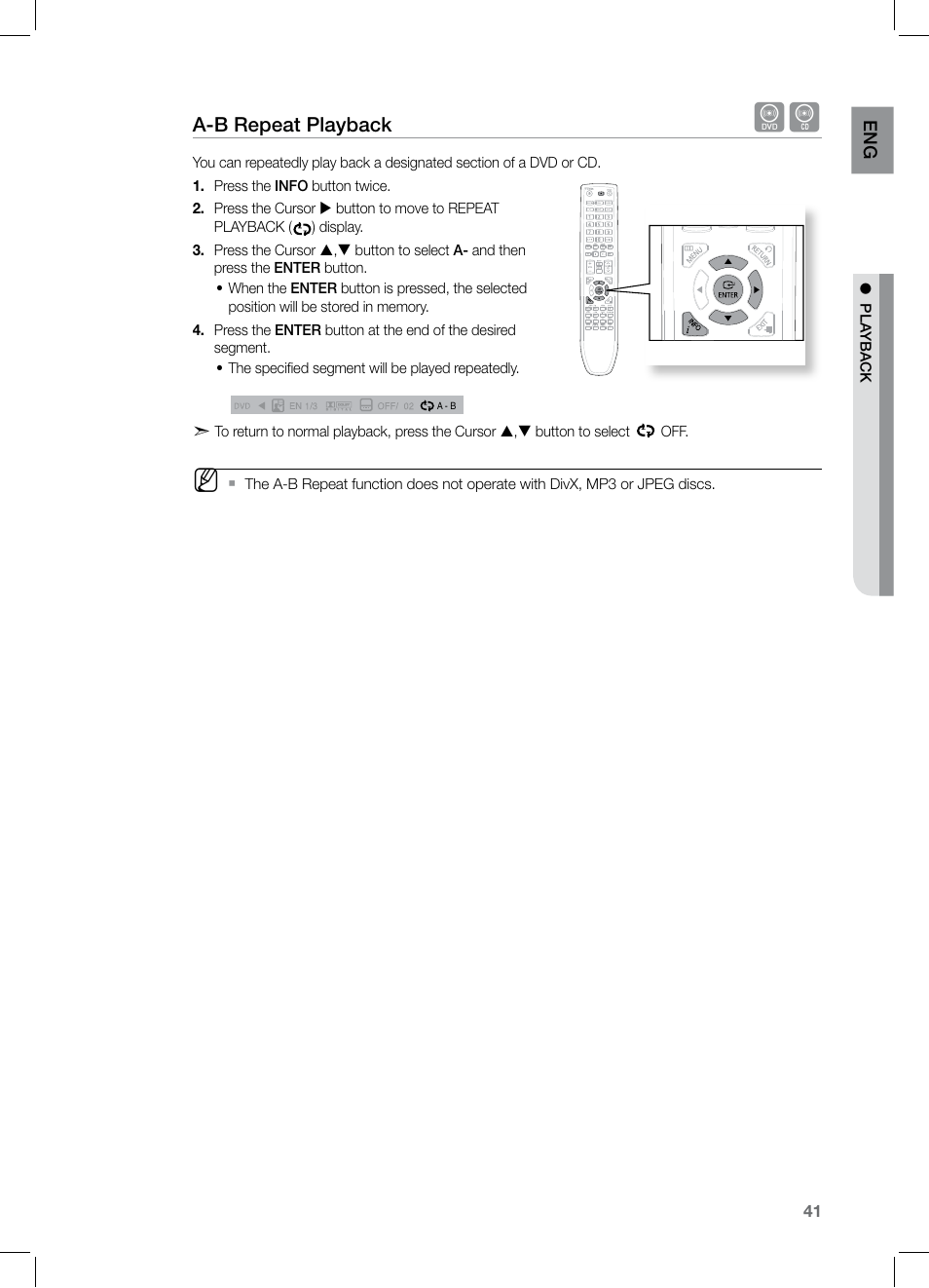 A-b repeat playback | Samsung HT-TZ325 User Manual | Page 41 / 74