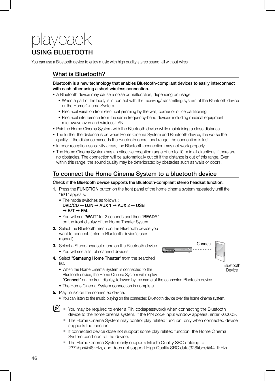 Playback, Using bluetooth, What is bluetooth | Samsung HT-TZ325 User Manual | Page 46 / 74