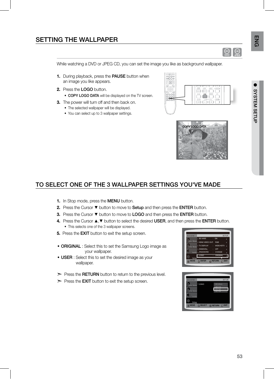 Setting the wallpaper | Samsung HT-TZ325 User Manual | Page 53 / 74