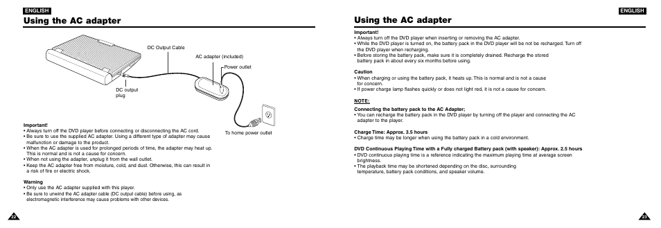 Using the ac adapter | Samsung DVD-L100W User Manual | Page 12 / 33