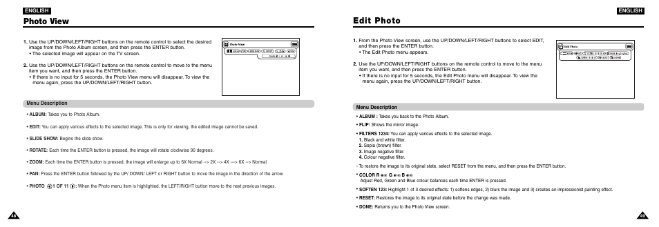 Photo view, Edit photo | Samsung DVD-L100W User Manual | Page 25 / 33