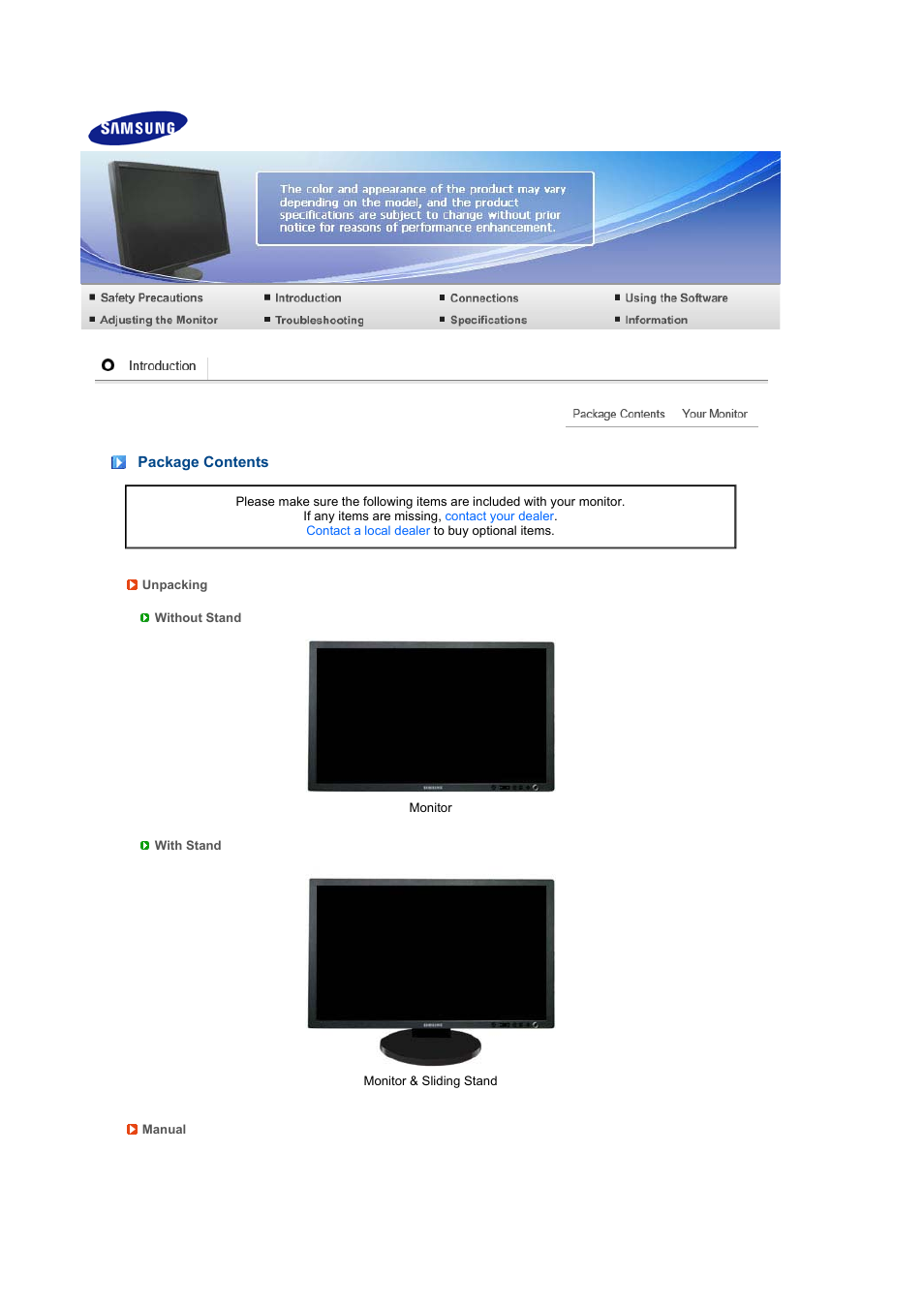Introduction, Package contents | Samsung 275TPLUS User Manual | Page 13 / 65