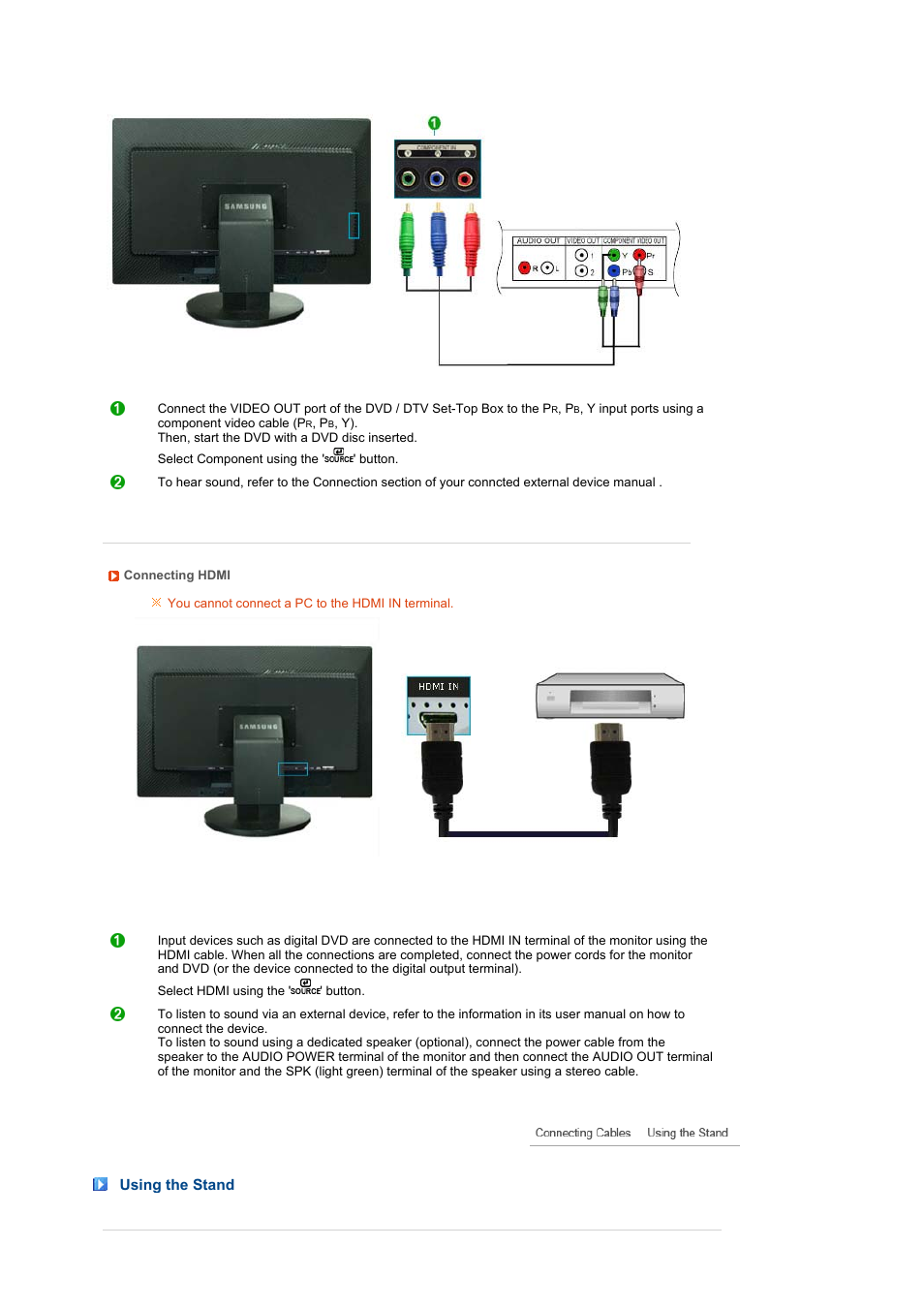 Using the stand | Samsung 275TPLUS User Manual | Page 23 / 65