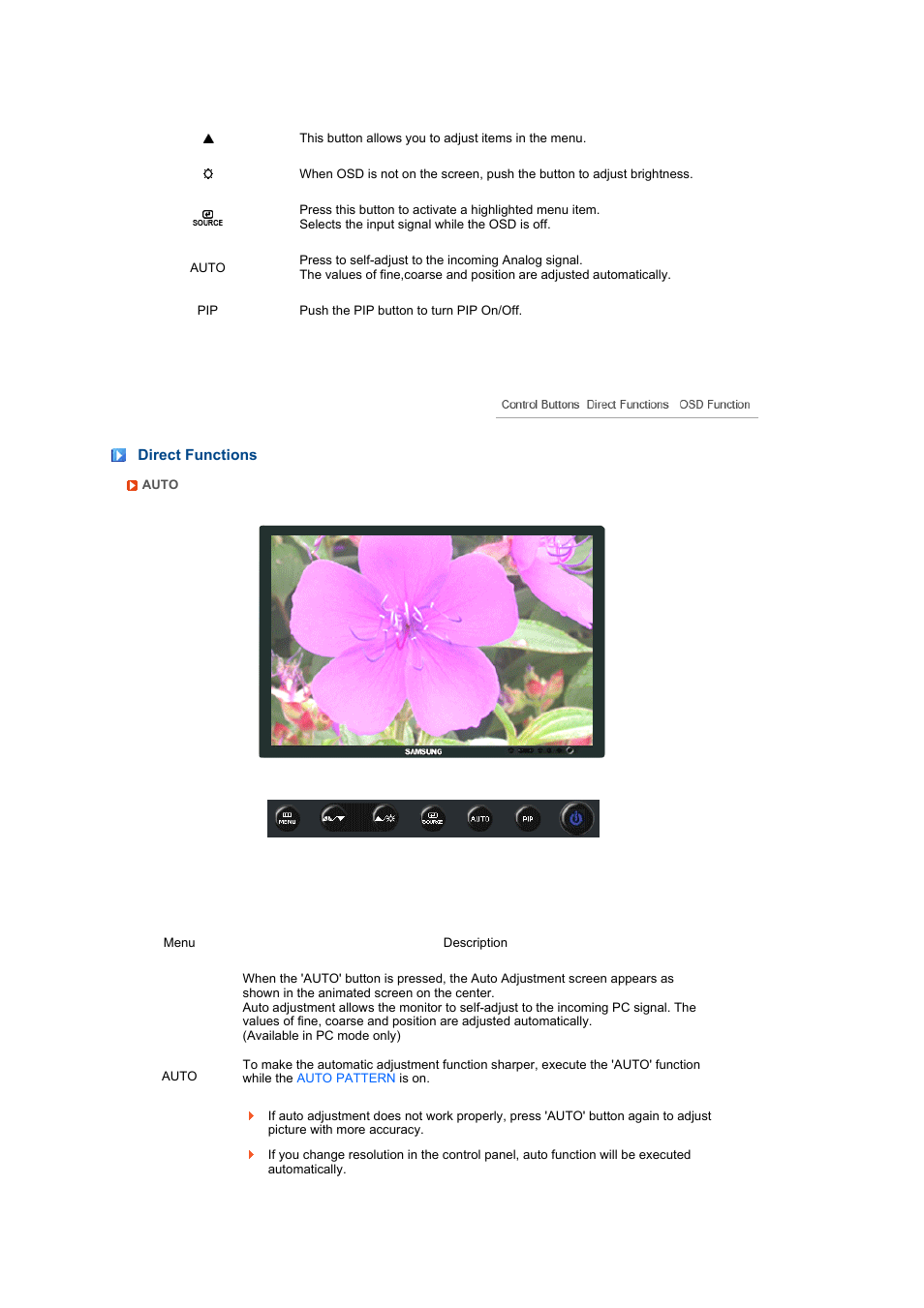 Direct functions | Samsung 275TPLUS User Manual | Page 38 / 65