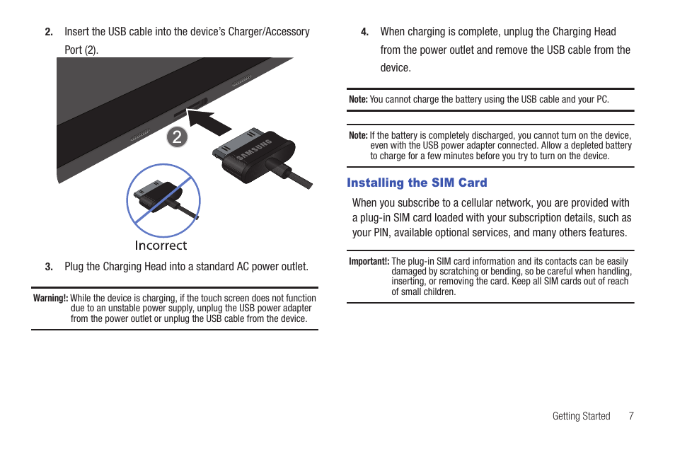 Installing the sim card | Samsung 8.9 User Manual | Page 11 / 176