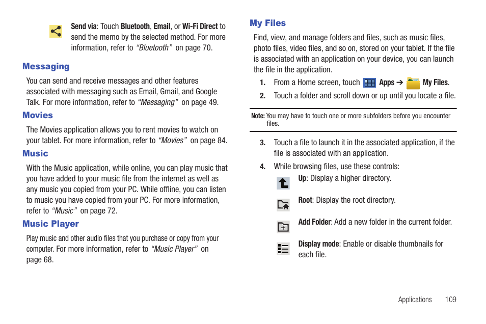 Messaging, Movies, Music | Music player, My files, Messaging movies music music player my files | Samsung 8.9 User Manual | Page 113 / 176