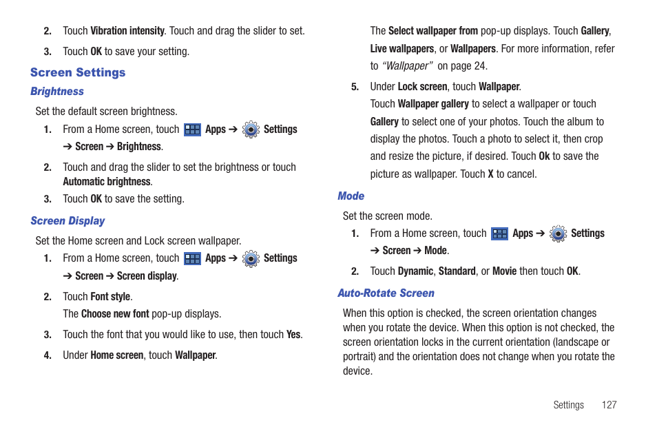 Screen settings | Samsung 8.9 User Manual | Page 131 / 176