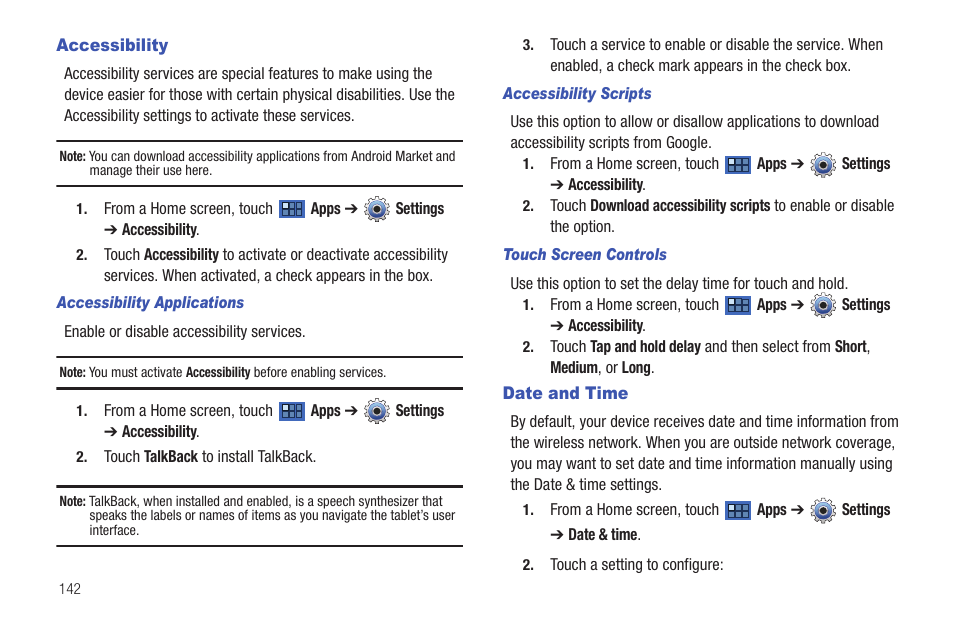 Accessibility, Date and time, Accessibility date and time | P-up. for more information, refer to | Samsung 8.9 User Manual | Page 146 / 176