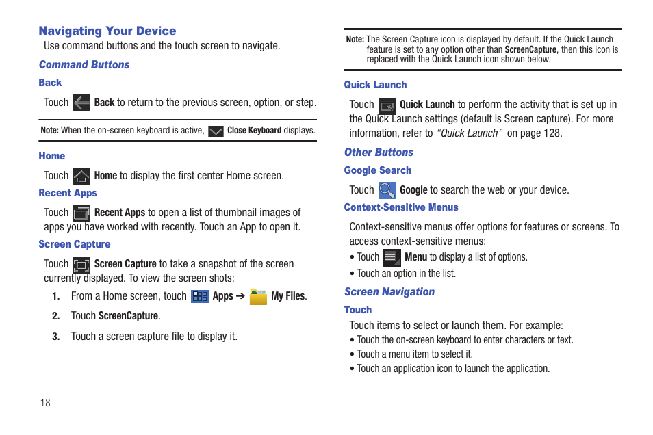 Navigating your device | Samsung 8.9 User Manual | Page 22 / 176