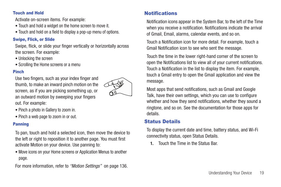 Notifications, Status details, Notifications status details | Samsung 8.9 User Manual | Page 23 / 176