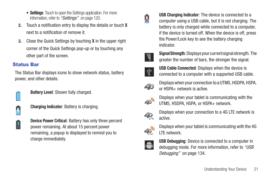 Status bar, L. for more information | Samsung 8.9 User Manual | Page 25 / 176