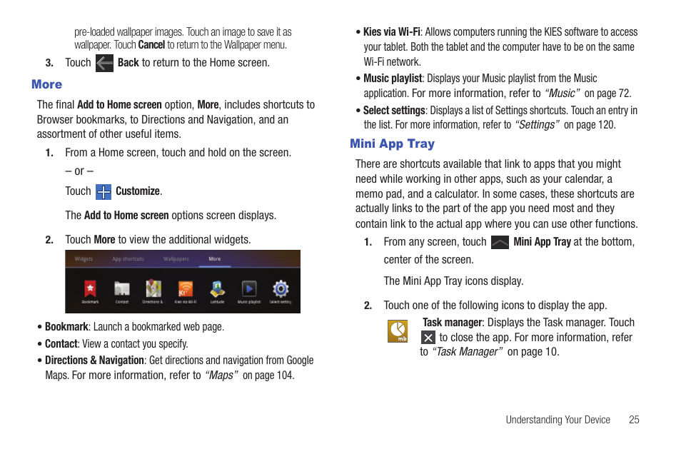 More, Mini app tray, More mini app tray | Samsung 8.9 User Manual | Page 29 / 176