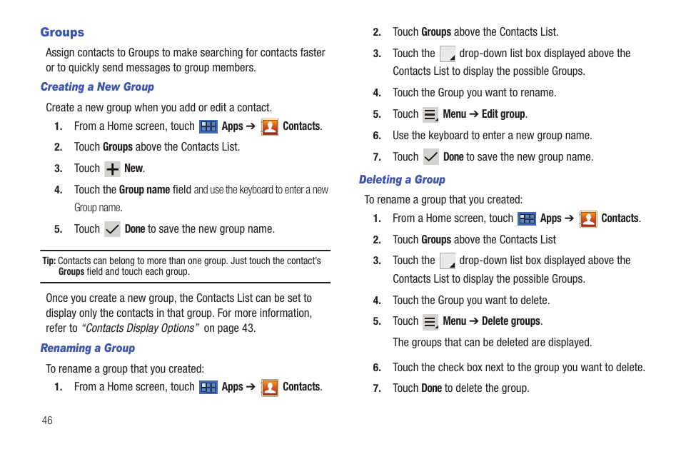 Groups | Samsung 8.9 User Manual | Page 50 / 176