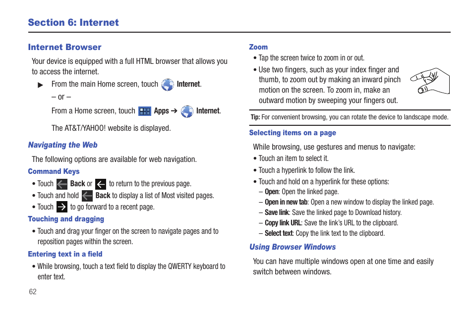 Section 6: internet, Internet browser | Samsung 8.9 User Manual | Page 66 / 176