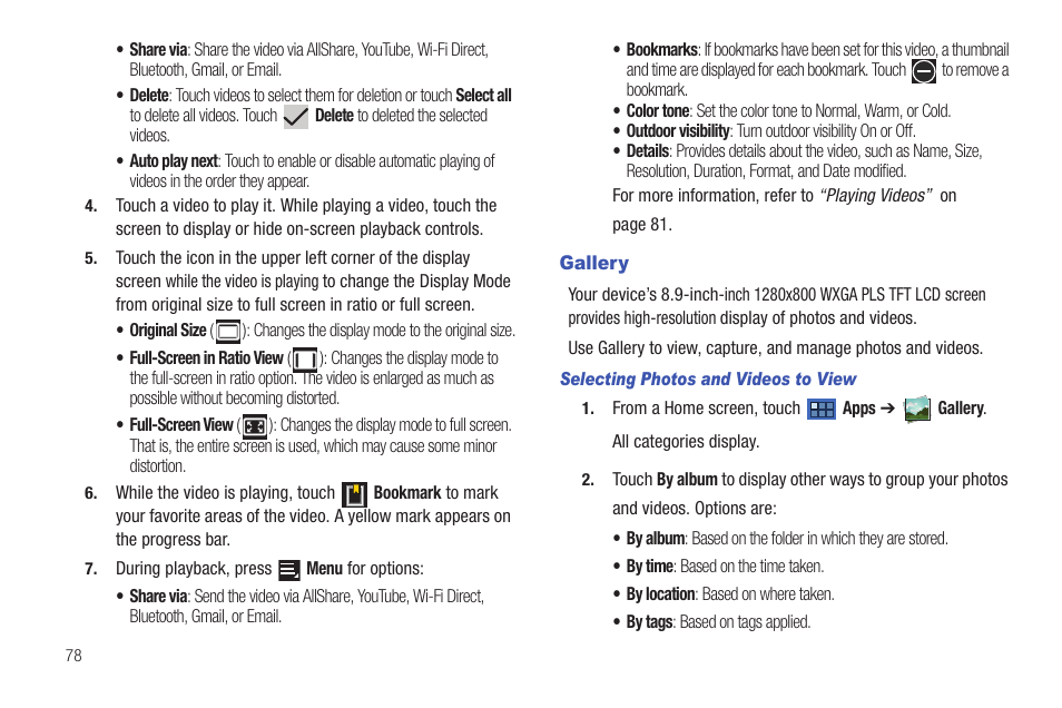 Gallery | Samsung 8.9 User Manual | Page 82 / 176