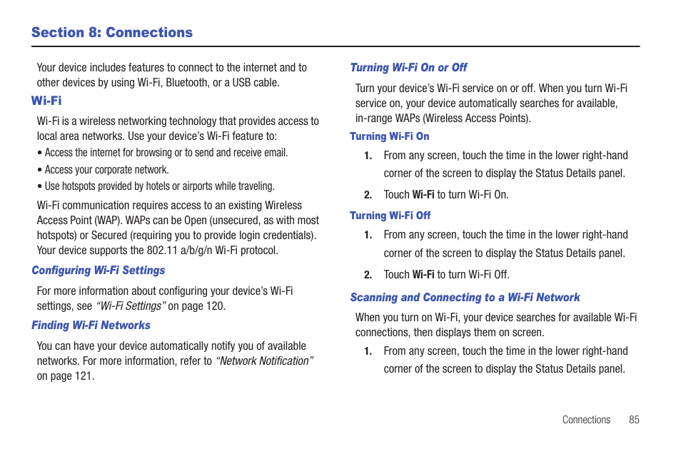 Section 8: connections, Wi-fi | Samsung 8.9 User Manual | Page 89 / 176