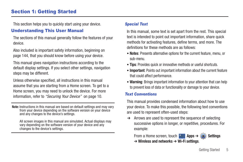 Section 1: getting started, Understanding this user manual | Samsung 8.9 User Manual | Page 9 / 176