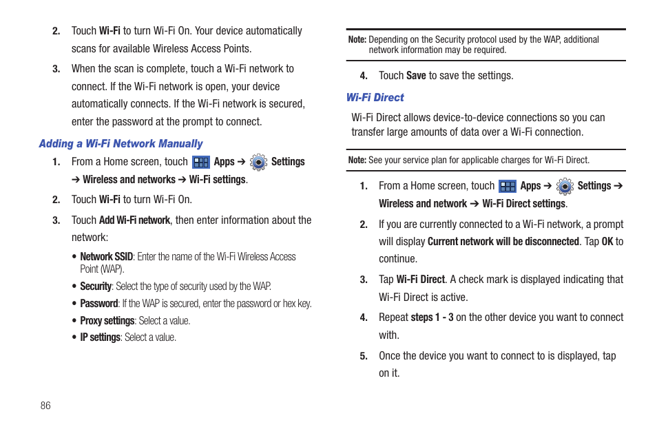 For more information, refer to “wi-fi direct” on | Samsung 8.9 User Manual | Page 90 / 176