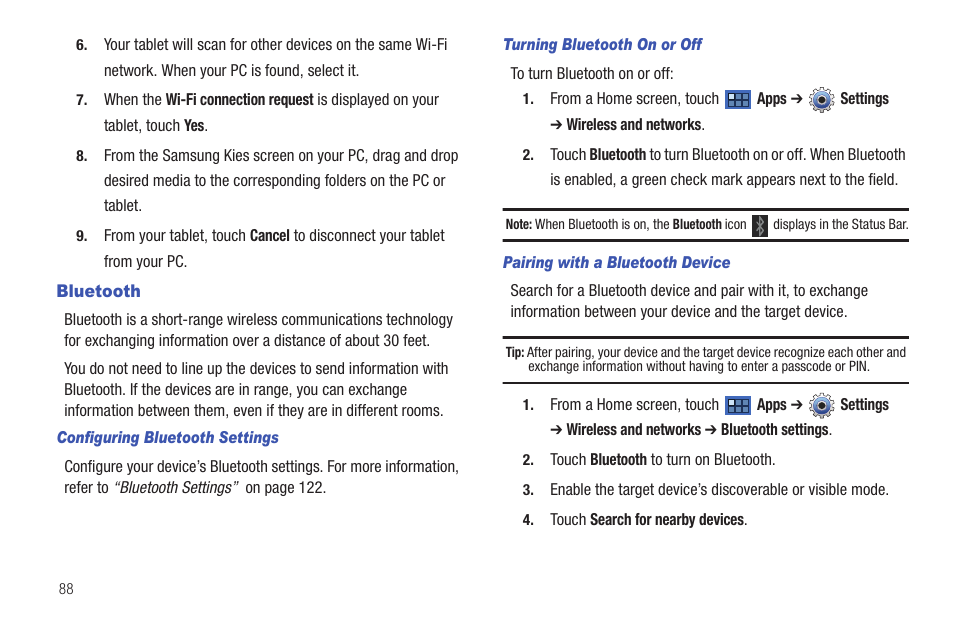 Bluetooth, For more information, refer, For more information, refer to “bluetooth” on | Samsung 8.9 User Manual | Page 92 / 176